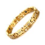 Elegante PulseraDe Magnetoterapia  Con Cristaes Austriacos, Colección Gold Color