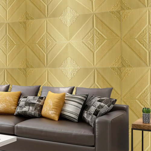 Lamina Autoadhesiva 3D Diseño Nudo Chino Dorado de 70x70cm