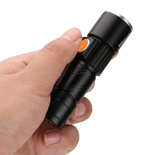 Mini linterna recargable con zoom telescópico